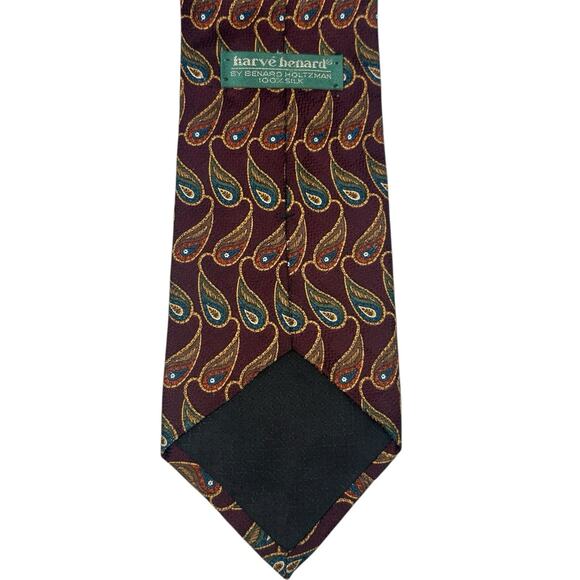 Harve Benard Maroon Paisley Silk Neck Tie Made in USA Necktie 59” x 4" - Picture 4 of 7